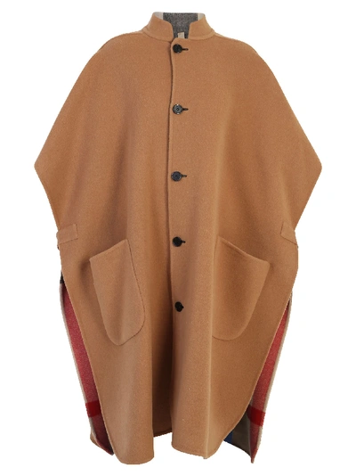 Shop Burberry Reversible Wool Blend Cape In Brown