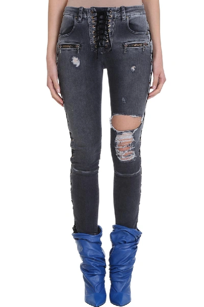 Shop Ben Taverniti Unravel Project Stonewash Lace Up Skinny Jeans In Black