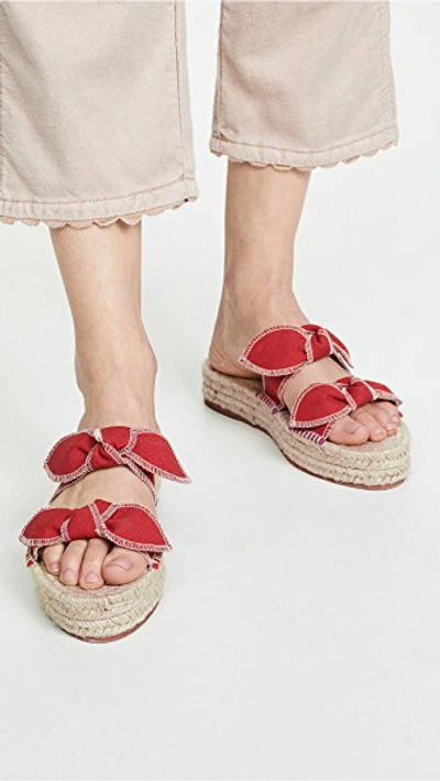 Shop Loeffler Randall Daisy Two Bow Platform Espadrille Sandals In Bright Red