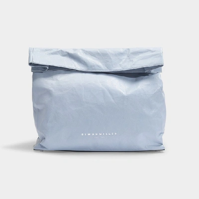 Shop Simon Miller | S810 Xl Lunchbag 30 Cm Bag In Grey Petrol Paper Wet Lambskin In Blue