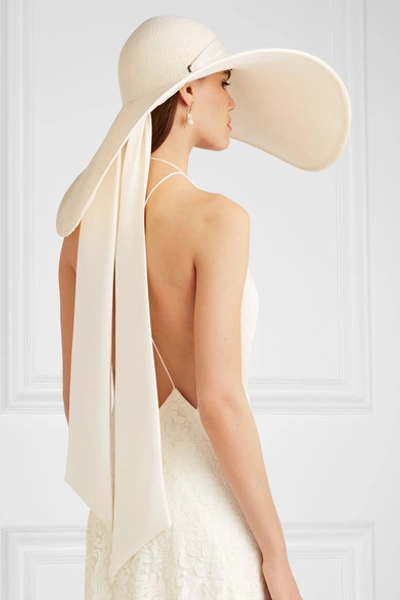 Shop Eugenia Kim Veruschka Satin-trimmed Raffia Hat In Ivory