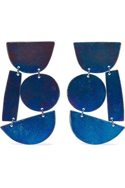 Shop Annie Costello Brown Masha Oxidized Earrings In Blue