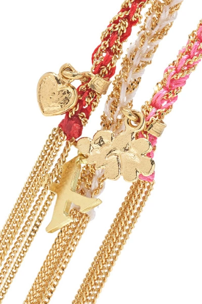 Shop Carolina Bucci Lucky Set Of Three 18-karat Gold, Diamond And Silk Bracelets
