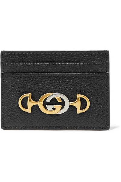 Shop Gucci Zumi Embellished Textured-leather Cardholder In Black