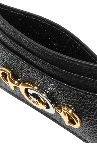 Shop Gucci Zumi Embellished Textured-leather Cardholder In Black