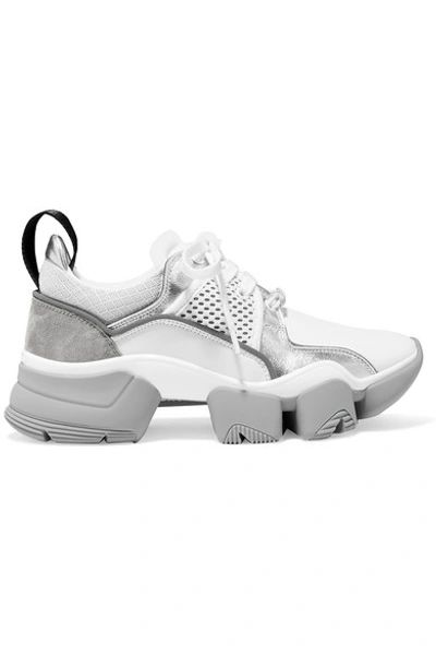 Shop Givenchy Jaw Mesh And Suede-trimmed Leather, Neoprene And Rubber Sneakers In Silver