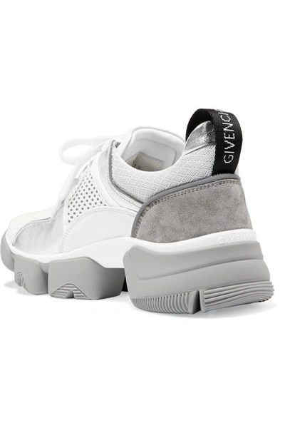 Shop Givenchy Jaw Mesh And Suede-trimmed Leather, Neoprene And Rubber Sneakers In Silver