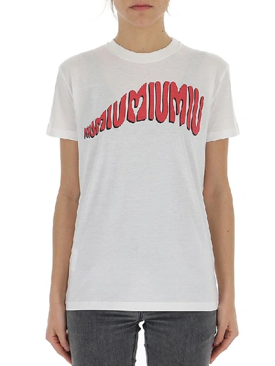 Shop Miu Miu Logo Print T In White