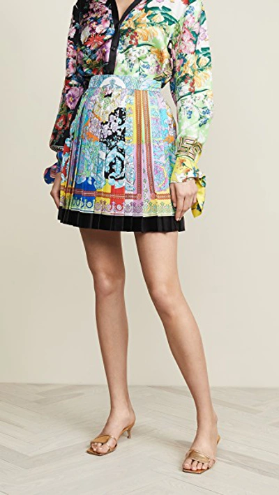 Shop Versace Pleated Miniskirt In Multi