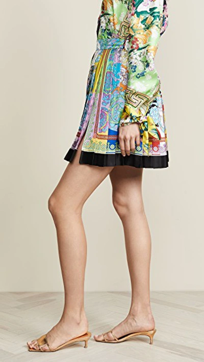 Shop Versace Pleated Miniskirt In Multi