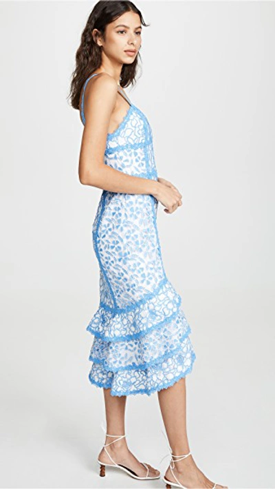 Shop Alice And Olivia Diane Tiered High Low Dress In Cornflower/white