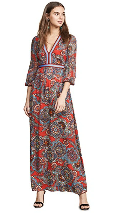 Shop Alice And Olivia Jaida Maxi Dress In Batik Medallion Poppy/multi