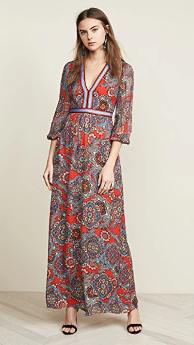 Shop Alice And Olivia Jaida Maxi Dress In Batik Medallion Poppy/multi