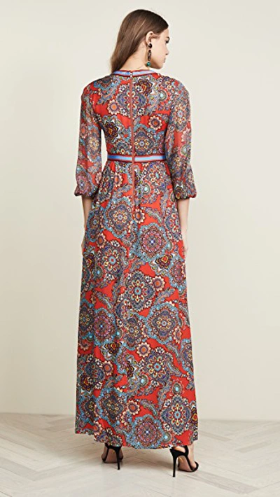 Shop Alice And Olivia Jaida Maxi Dress In Batik Medallion Poppy/multi