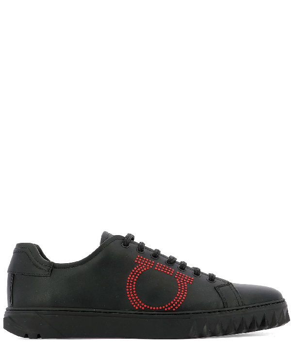 Salvatore Ferragamo Gancio Embossed Sneakers In Nero Lipstick Vern ...