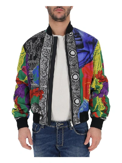 Shop Versace Printed Bomber Jacket In Multi