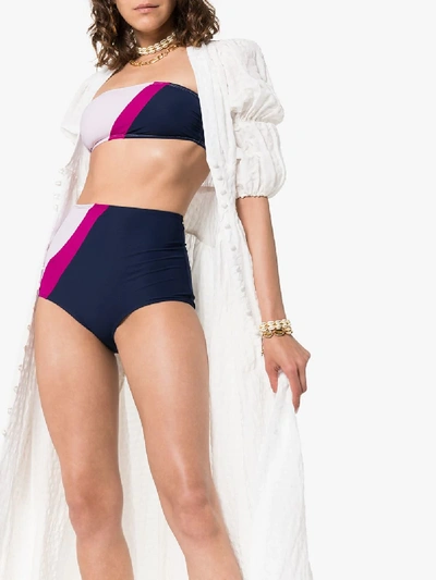 Shop Flagpole Maya Liz High-waisted Bandeau Bikini In Petal North Navy Multi