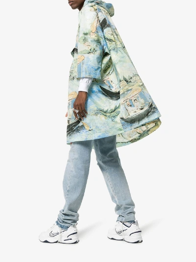 Shop Off-white Printed Hooded Cape Coat In 9900  Multicoloured