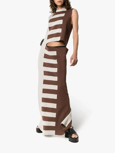 Shop Rick Owens Striped Cutout Silk Maxi Dress In Grey