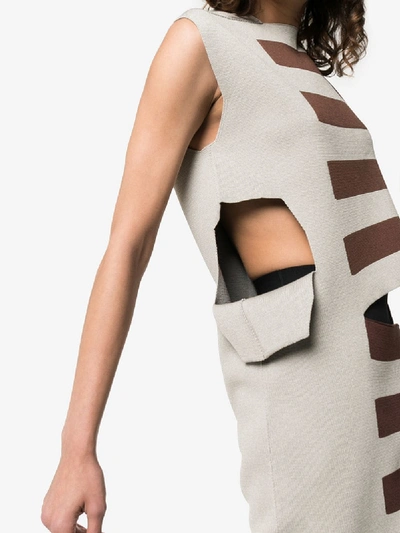 Shop Rick Owens Striped Cutout Silk Maxi Dress In Grey