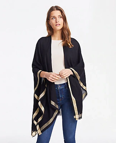 Shop Ann Taylor Shimmer Trim Poncho In Black