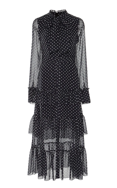 Shop Alexis Parissa Pussy-bow Chiffon Midi Dress In Black/white