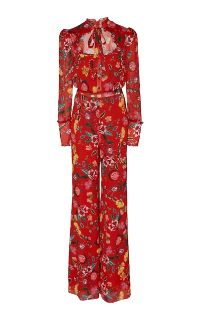 Shop Alexis Imogene Tie-neck Floral-print Jersey Jumpsuit In Multi