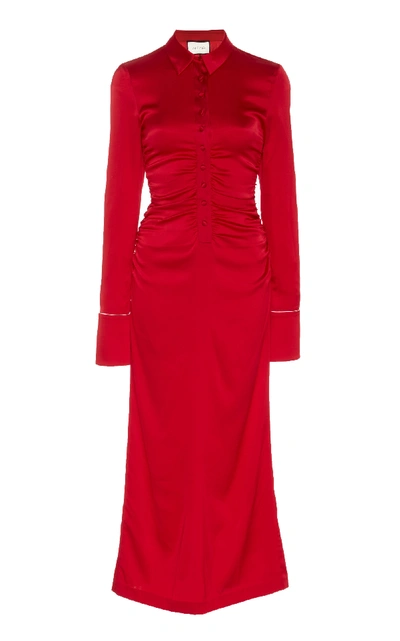 Shop Alexis Candace Ruched Collared Midi Dress In Red