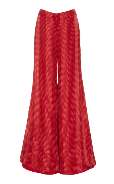 Shop Alexis Sanjit Geo-print Silk Flared-leg Pants In Red