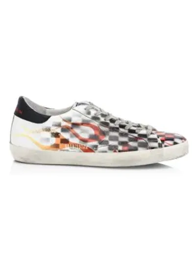 Shop Golden Goose Men's Superstar Flame Dama Leather Sneakers In White Flame
