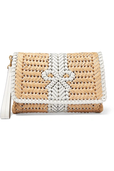 Shop Anya Hindmarch Neeson Woven Leather And Straw Clutch In Neutral