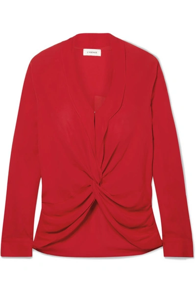 Shop L Agence Mariposa Twisted Silk Crepe De Chine Blouse In Red