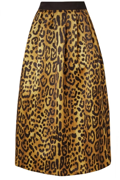 Shop Adam Lippes Pleated Leopard-print Duchesse-satin Maxi Skirt In Leopard Print