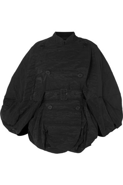 Shop Simone Rocha Cape-effect Crinkled-taffeta Coat In Black