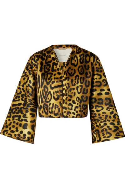 Shop Adam Lippes Cropped Leopard-print Duchesse-satin Jacket In Leopard Print