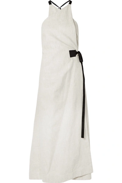 Shop Rosetta Getty Cotton-trimmed Tweed Wrap Dress In Ecru