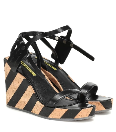 Shop Off-white Zip Tie Leather Wedge Sandals In Black