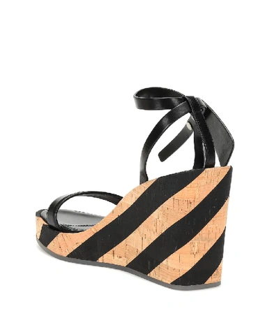 Shop Off-white Zip Tie Leather Wedge Sandals In Black