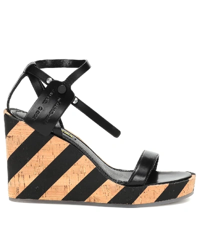 Shop Off-white Zip Tie Leather Wedge Sandals In Black