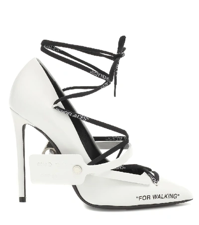 Shop Off-white Zip Tie Lace-up Leather Pumps In White