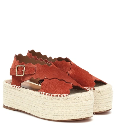 Shop Chloé Lauren Suede Espadrille Sandals In Red