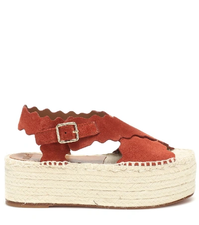 Shop Chloé Lauren Suede Espadrille Sandals In Red