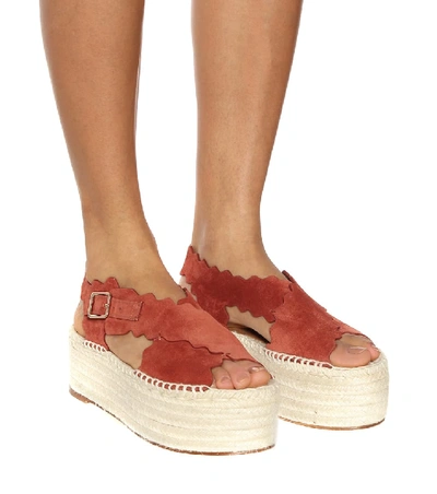 Shop Chloé Lauren Suede Espadrille Sandals In Red