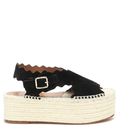 Shop Chloé Lauren Suede Espadrille Sandals In Black