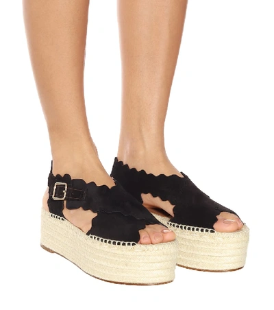 Shop Chloé Lauren Suede Espadrille Sandals In Black