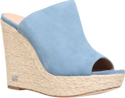 Shop Michael Michael Kors Hastings Suede Wedge Sandals In Denim