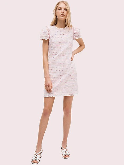 Shop Kate Spade Flutter Sleeve Tweed Dress In Strawberry Mochi