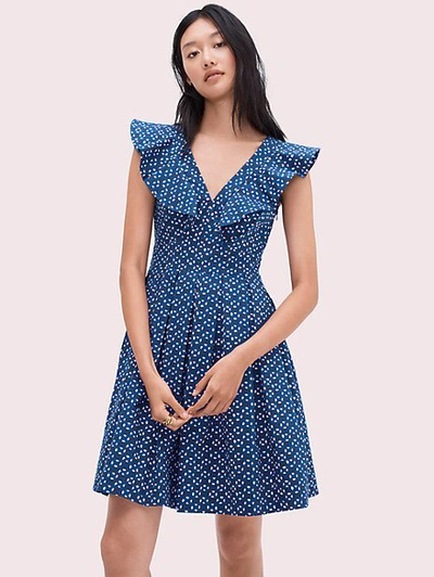 Shop Kate Spade Geo Dot Poplin Dress In Amulet Blue