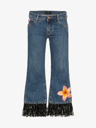 Shop Alanui Hawaii Flower-embroidered Jeans In Blue