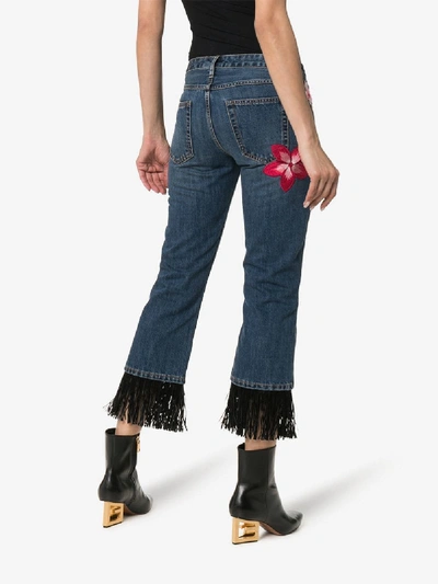 Shop Alanui Hawaii Flower-embroidered Jeans In Blue